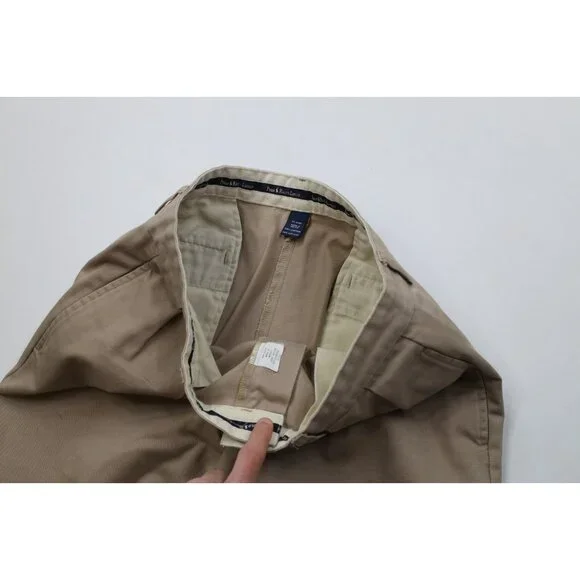 Vintage 90s Ralph Lauren Mens 32x30 Distressed Wide Leg Chino Pants Cotton Beige